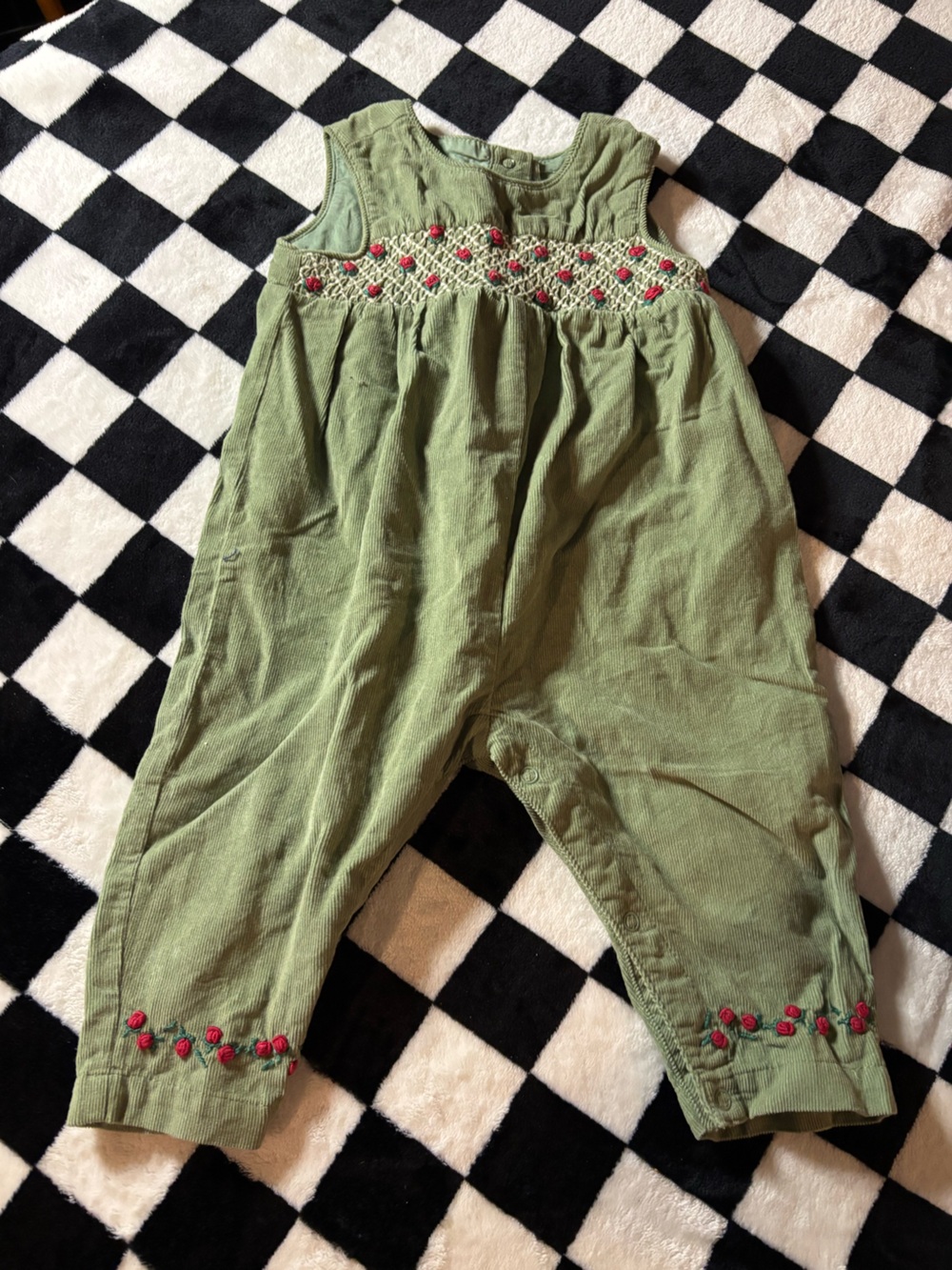 6/12 month Olive Green Embroidered Romper - Brand Unknown